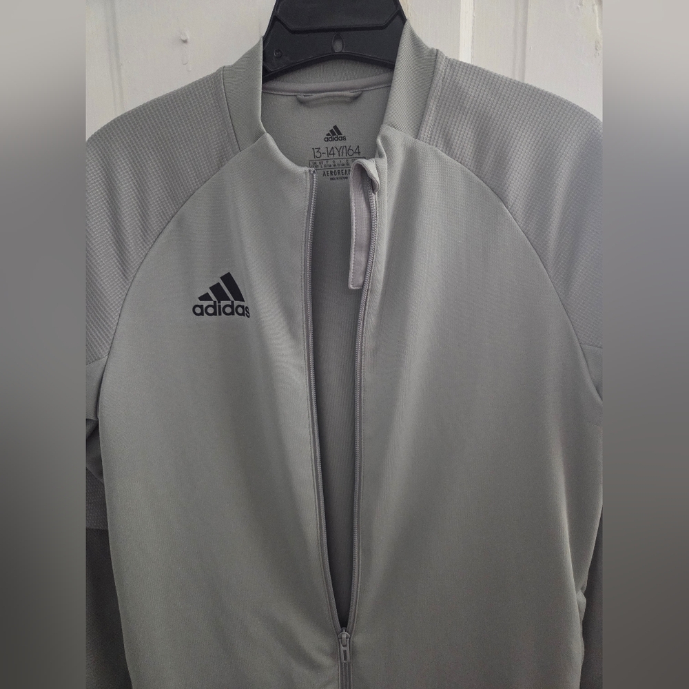 Adidas Kids Aeroready Pewter Zipup Jacket In Size Kids Large (13-14 Yrs) - Picture 7 of 16